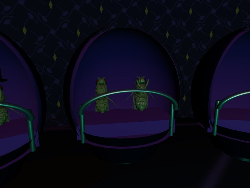 Haunted Estate Dark Ride: fly brain experiment scene