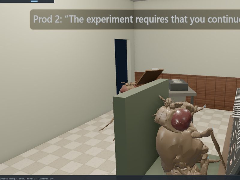 Obedience Study Reconstruction (Milgram, 1963): fly brain experiment scene